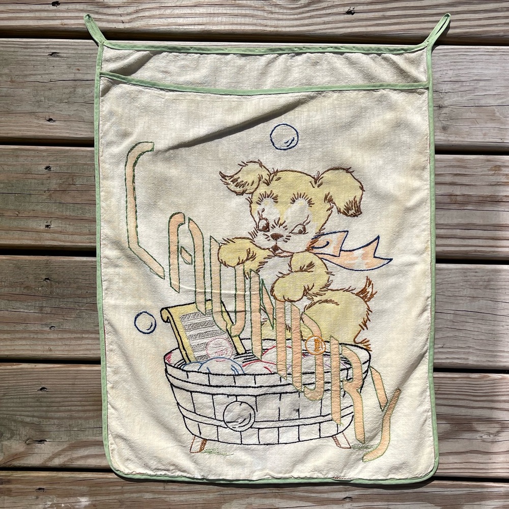 Adorable hand made laundry sack from the 1940’s